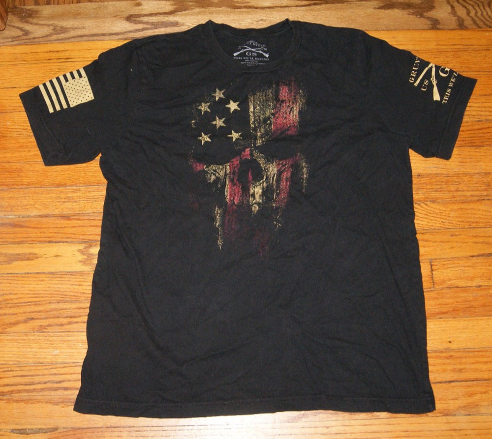Grunt Style Mens XL T Shirt American Flag Skull Military Civil Service Black USA